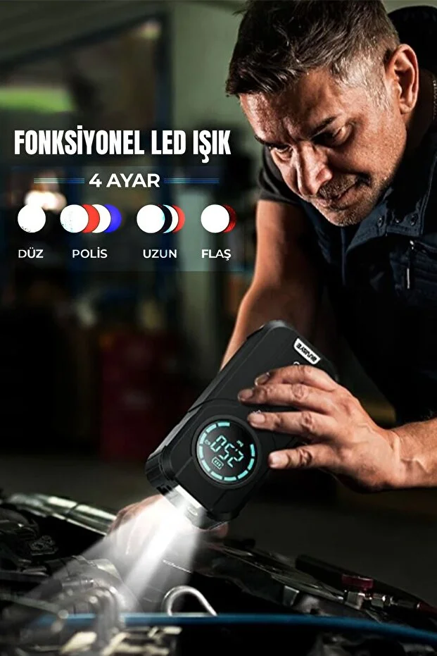 ROBO 4'ü 1 Arada Şarjlı Akü Ateşleyici Lastik Şişirici Powerbank Led Işık 150psi Yüksek Basınçlı